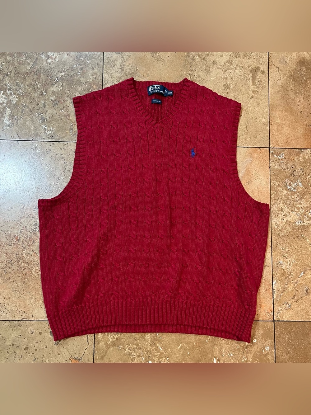Vintage Polo Ralph Lauren Men’s Cable Knit Sweater Vest 2XL 100% Cotton Preppy